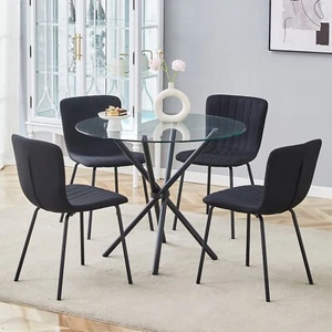 5Pcs Dining Set Kitchen Room Table Set Round Dining Table With 4 Dining Chairs - Picture 1 of 51