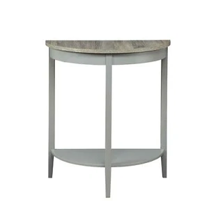 Rustic Gray Wood Half Moon Semi Circle Console Table w/Shelf Small Space Accent - Picture 1 of 9