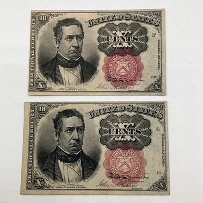 Qty (2) 1874 United States X 10 Cents Red Seal Fractional Currency Note - Image 1 of 4