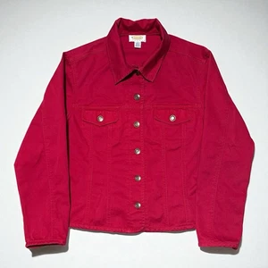 Giacca Talbots donna media petites rossa denim camicia bottoni a pressione davanti casual - Foto 1 di 4