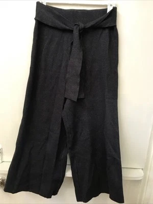 Pantalones para mujer SAKS FIVE AVENUE gris tejido pierna ancha lazo cintura elástica talla pequeña Foto 1 de 3