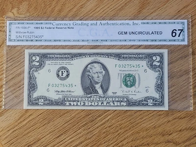 1995 $2 "STAR NOTE" CGA CERTIFIED 67 ATLANTA F03275435* - Image 1 of 4
