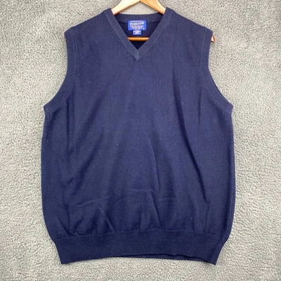 Pendleton 100% Lambswool Vest Mens Large V Neck Sleeveless Knit Sweater Navy - Image 1 of 4