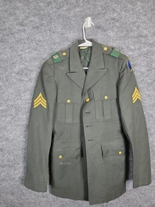 Vintage US Army Coat Mens Long 35 Army Green Shade 44 Wool Serge Service 60s - Picture 1 of 18