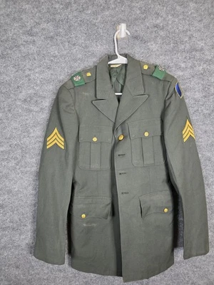Vintage US Army Coat Mens Long 35 Army Green Shade 44 Wool Serge Service 60s - Image 1 of 4