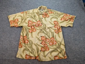 Tommy Bahama Hemd Herren Medium Beige Seide Blumen Hawaii Camp Aloha Tasche - Bild 1 von 6