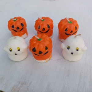 Vintage Set of 6 Mini Halloween Tea Light Novelty Candles Pumpkins Ghosts 1.5” - Picture 1 of 9