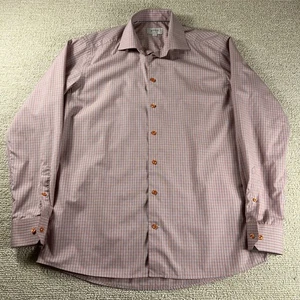 Eton Button Down Long Sleeve Dress Shirt Red Blue Men’s Size 17 / XL - Picture 1 of 8