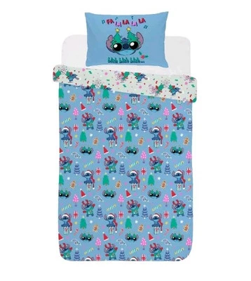 Disney Lilo & STITCH Fa La La Christmas SINGLE Duvet Cover & Pillowcase Bed Set — 第 1/4 张图片