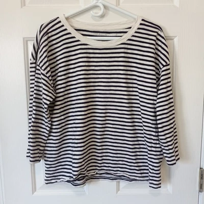 TALBOTS Women's Black White Striped Cotton Casual Career Resort Everydya Top LP - Image 1 of 3