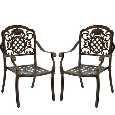 Set of 2 Cast Aluminum Patio Dining Chairs, Outdoor Bistro Stackable Chairs w... - Image 1 of 4