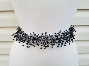 Wedding Belt, Bridal Belt, Sash Belt, Black Crystal Rhinestones - Picture 1 of 4