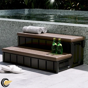 36'' Outdoor Hot Tub Steps with Storage, 2 Stairs Non-Slip Spa Steps Brown+Black - Picture 1 of 18