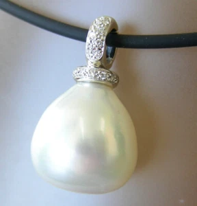 16.7mm!! SOUTH SEA PEARL 100% UNTREATED +DIAMONDS+18ct WG PENDANT ENHANCER +CERT - Picture 1 of 1