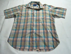 Pendleton Short Sleeve Button Up Collared Plaid Polo Shirt Brown Pink Large - Picture 1 of 5