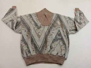 Vintage Pullover 80er Stil Herren Oversize mit Muster Beige Grau - Bild 1 von 5