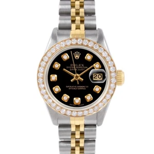 Rolex Ladies TT Datejust Black Diamond Dial Diamond Bezel Watch - Picture 1 of 3