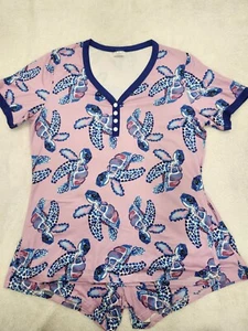 Shirley & Stone Nautical Loggerhead Sea Turtle Pajama Set Women's Size M READ - Picture 1 of 24