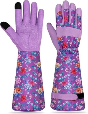 1 Pair Dark Purple L Floral Breathable Thorn Proof Leather Gardening Work Gloves - Image 1 of 4