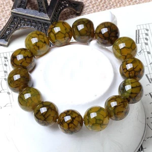 12mm Natural Yellow Dragon Veins Agate Round Gemstone Beads Bracelet 7.5'' AAA - Picture 1 of 5