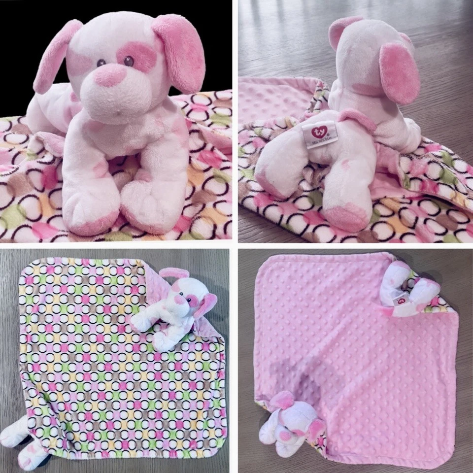 Ty Puppy Puppy Dog Plush Lovey Security Baby Blanket Velour Pink Toy TyLux RARE - Image 1 of 4