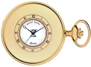 Orologio da taschino massonico placcato oro mezzo cacciatore con data catena movimento quarzo - Foto 1 di 3
