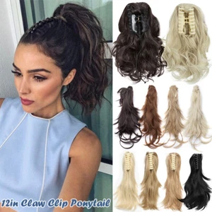 Thick Claw Ponytail Clip In On Pony Tail Wavy Hair Extension Short Real As Human - Picture 1 of 93