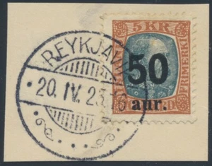 ICELAND. #138. 1925. Recargo. 50 Aur on 5 Kr. Christian IX, pieza en muy buen estado (PH1535) - Imagen 1 de 1