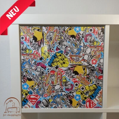 🔵🟡IKEA Kallax Einsatz Tür Regal Aufbewahrung Box Expedit 33x33 cm stickerbomb - Bild 1 von 4