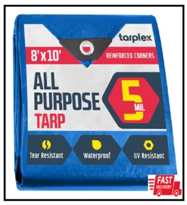 Tarplex 8 Ft. X 10 Ft. Greater Blue All Purpose Tarp 5 Mil Poly, Waterproof UV R - Picture 1 of 1