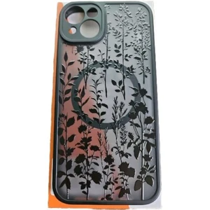Magnetic case for iPhone 15 Plus with Black Floral Pattern Design Leaves Floral - Picture 1 of 4
