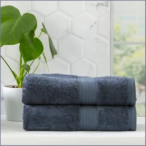 Renee Taylor Stella 650 GSM Super Soft Bamboo Cotton 2 Pack Bath Towel Indigo - Picture 1 of 4