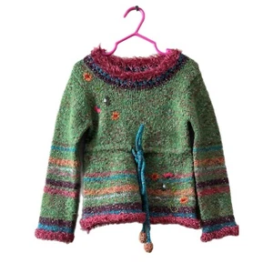 Deux Par Deux Girls Size 5 Mohair Blend Multicolor Tie Waist Sweater - Picture 1 of 5