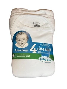 New GERBER Cotton Onesies Short Sleeve 3-6 Months 4 Pack Baby Boys or Girls - Picture 1 of 4