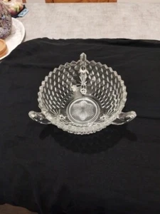 Antique Art Deco Jobling Glass Centrepiece Three Leg Bowl Ice Cube pattern #2077 - Picture 1 of 8