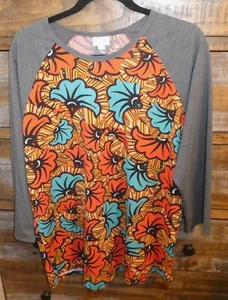NWT LULAROE Randy top shirt womens 3XL Floral Orange/Blue tee - Grey Sleeves - Picture 1 of 6