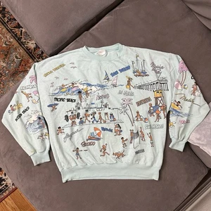 Felpa girocollo vintage anni 80 California Cities blu donna XL boxy spiaggia surf - Foto 1 di 10