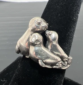 Vintage Kabana 925 Sterling Silber Siegel Familie Ring Größe 9 Mutter & Kinder - Bild 1 von 12