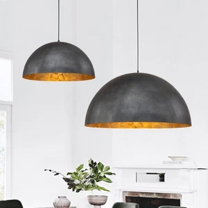 Antiqued Dome Light Fixture Farmhouse Black with Gold Grain Pendant Light Lamp - Picture 1 of 7