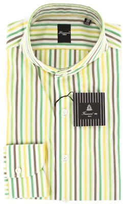 Camisa a Rayas Finamore Napoli Verde Blanco, Amarillo, Marrón 15.75/40 Foto 1 de 4