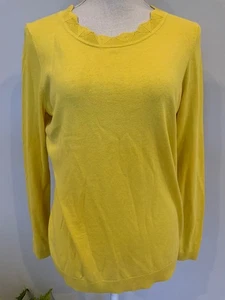 TALBOTS Women’s Size Medium Petites Yellow Long Sleeve Scalloped Neck Sweater - Picture 1 of 5