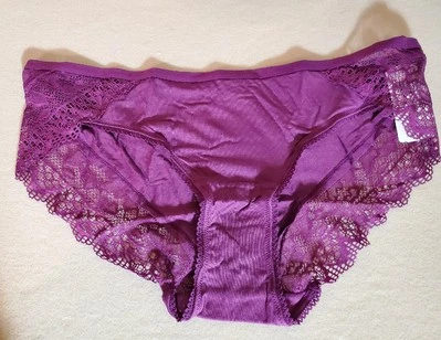 NWT SOMA EMBRACEABLE BIKINI PANTIES W LACE RAYON/SPDX 570310792 PURPLE L - Image 1 of 2