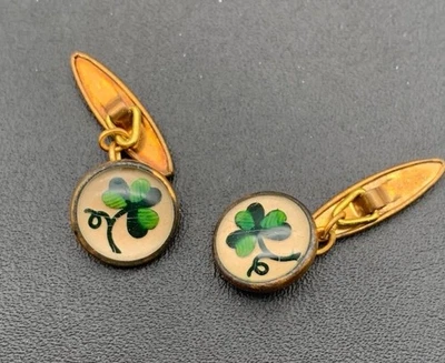 Gemelos trébol trébol de vidrio Essex vintage hechos en Inglaterra pintados con cúpula Foto 1 de 4