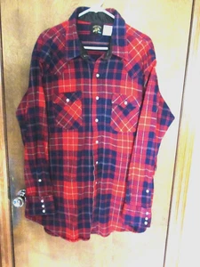 VINTAGE KEY WESTERN SNAP WORKWEAR SADDLE KING ROT BLAU KARIERT FLANELL HERREN HEMD 3XL - Bild 1 von 9