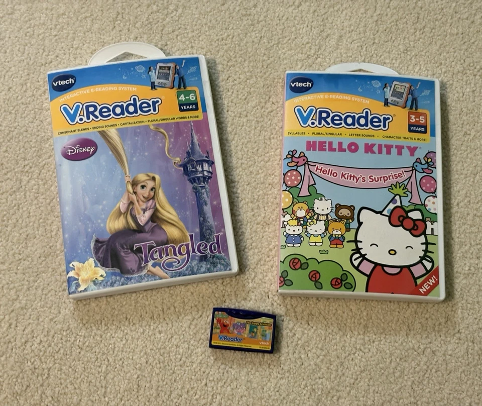 Vtech V.Reader Interactive Reading  System Lot of 3 Games Tangled Hello Kitty El - Image 1 of 4