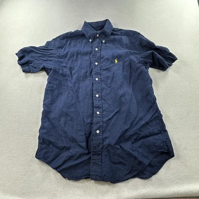 Ralph Lauren Shirt Mens Medium Blue Linen Classic Fit Short Sleeve Button Down - Image 1 of 4