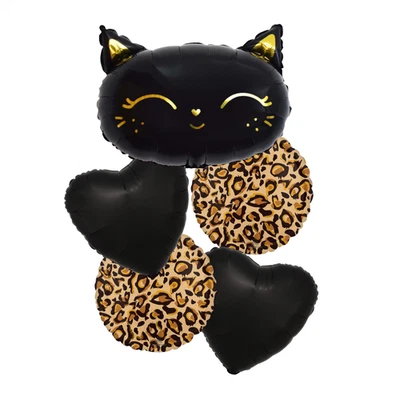 Black Kitty Cat Leopard Print Balloon Kit Glam Party Birthday Decoration Anagram - Image 1 of 4