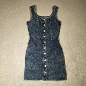 Jordache Vtg Dress Womens XS Blue Jean Denim Button Front Mini Dark Acid Wash - Picture 1 of 8