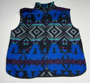 Vintage Aztec Nordic Fleece Vest Size Large Southwestern - Picture 1 of 7