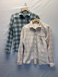 Camicia donna Orvis piccola flanella elasticizzata shacket lotto di 2 quadri rosa blu - Foto 1 di 10